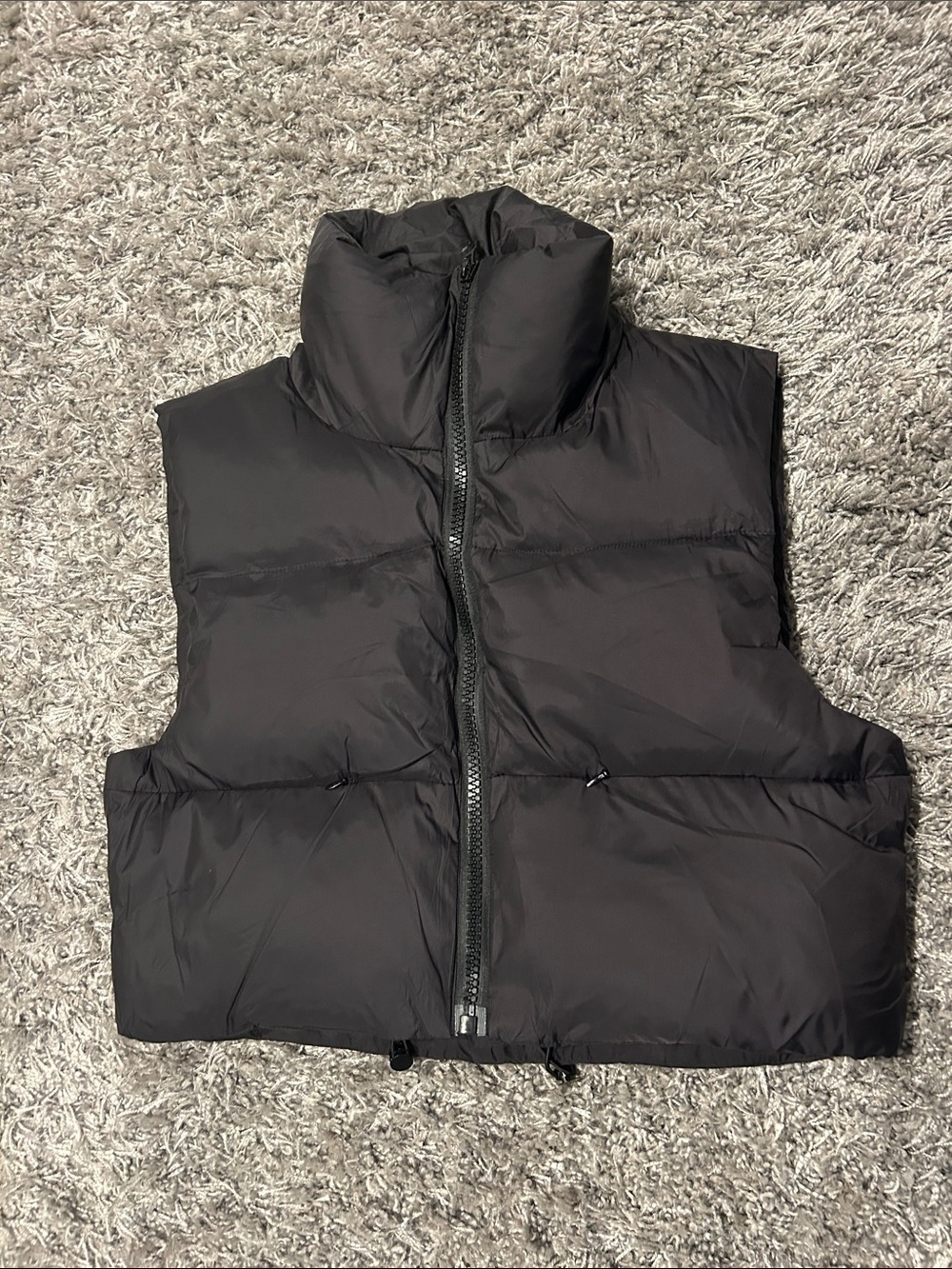 Women's Black Zip-up Cropped Puffer Vest with High Collar